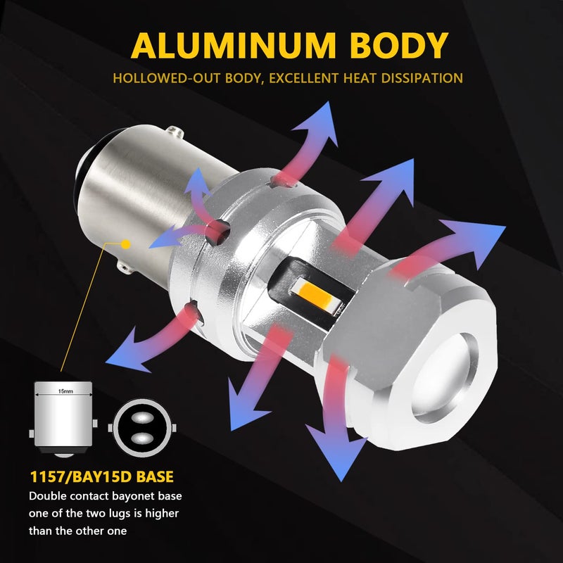 PHINLION 1157 7528 Amber LED Turn Signal Light Bulbs Super Bright 2057 2357 2397 3496 LED Bulb for Blinker and Parking Lights, Amber Yellow - Image 3